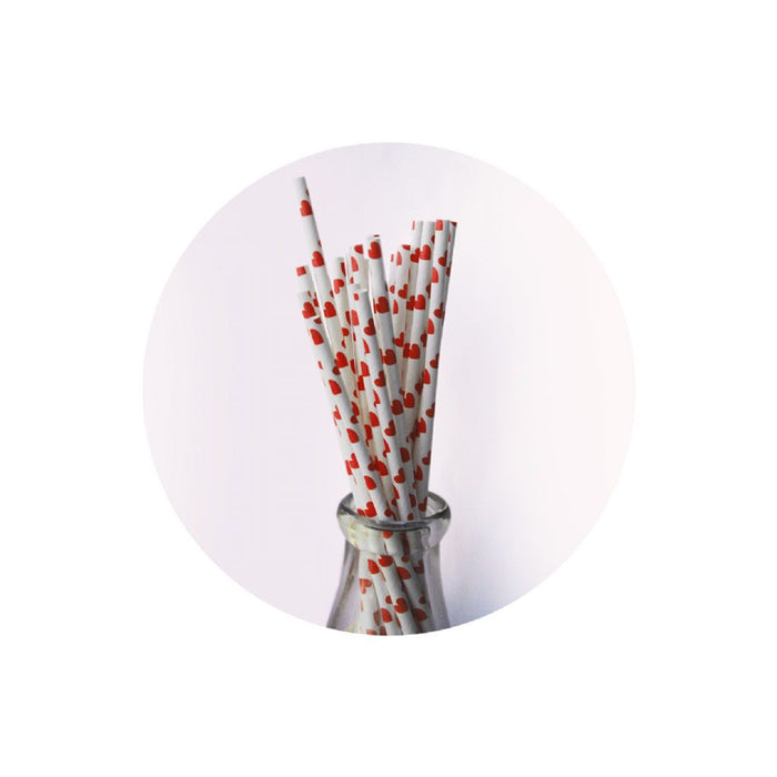 Red Hearts Retro Paper Straws Set