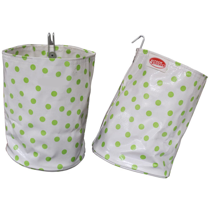 White and Lime Green Polka Dot Print Organizing Vinyl Pouch