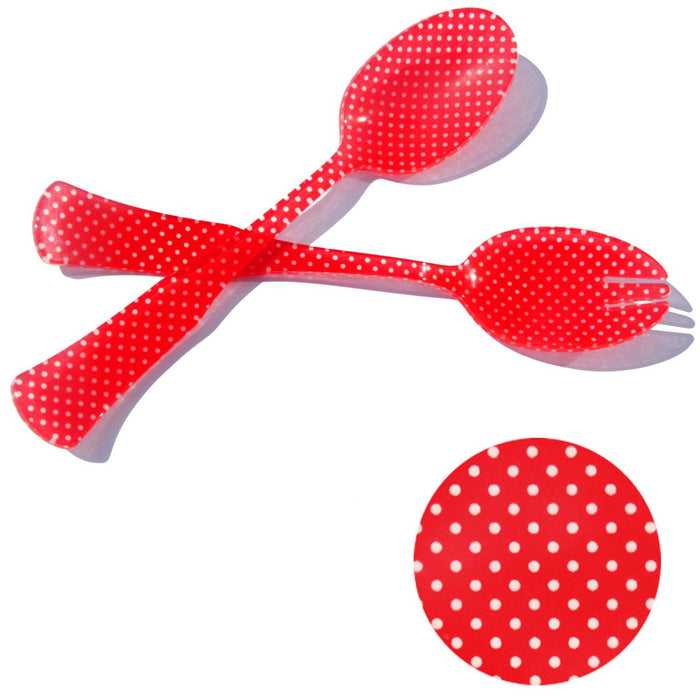 Red and White Polka Dot Translucent Salad Serving Set of 2