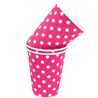 Raspberry and White Polka Dot Paper Cups