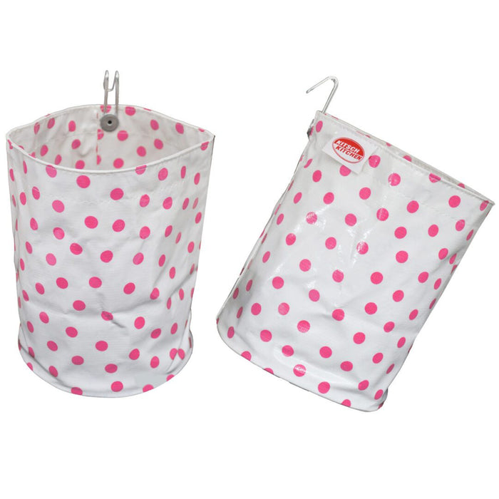 White and Rose Pink Polka Dot Print Organizing Vinyl Pouch