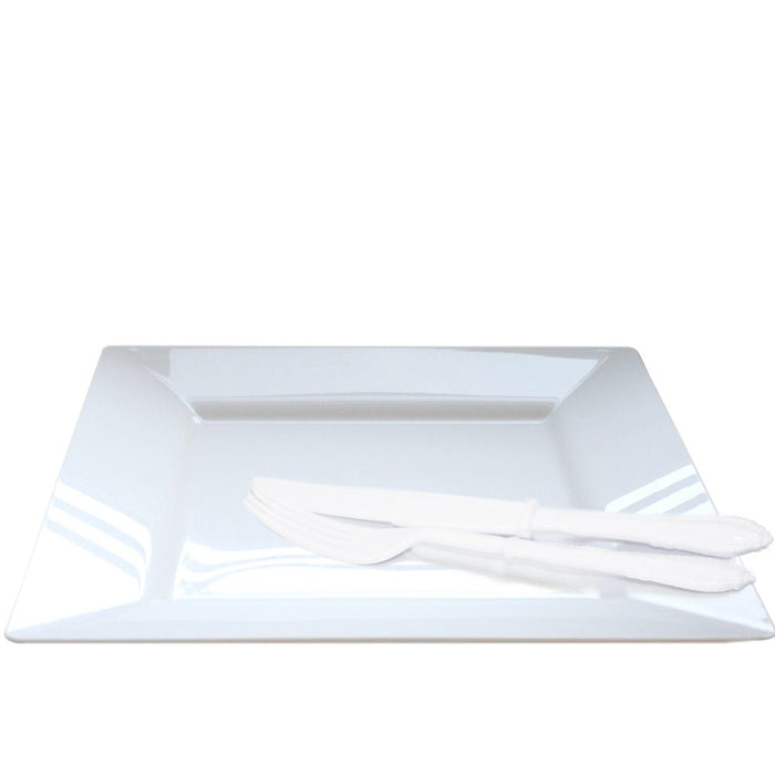 Square Plastic White Large 10.75" Dinner Plates