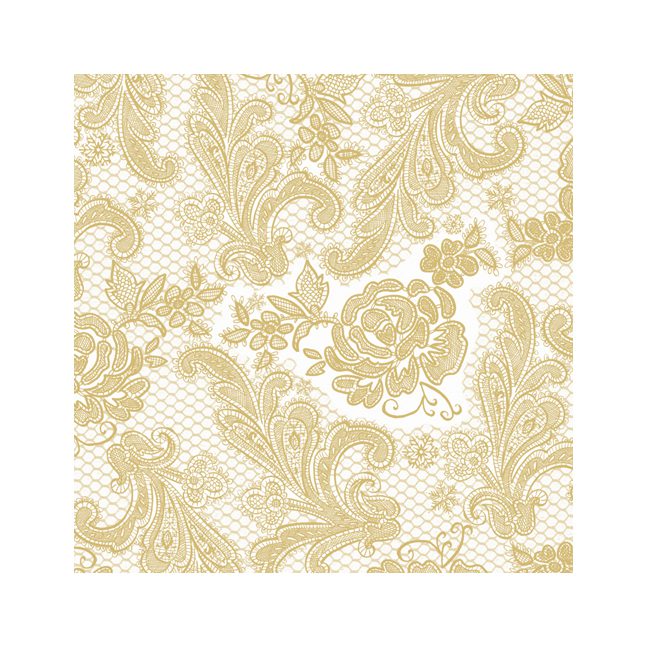 White and Gold Chantilly Lace Cocktail Napkins - 1 Packet