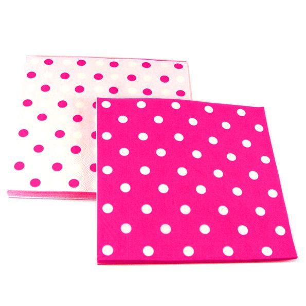 Reversible Raspberry and White Polka Dot Paper Napkins - 2 Packets