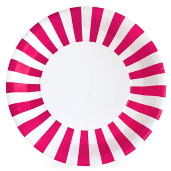Pop Pink and White Stripe Dinner Paper Plates