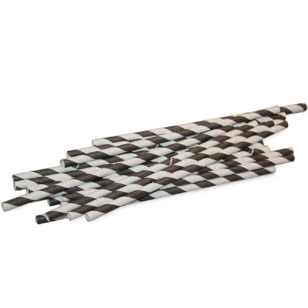 Black and White Striped Paper Straws Set