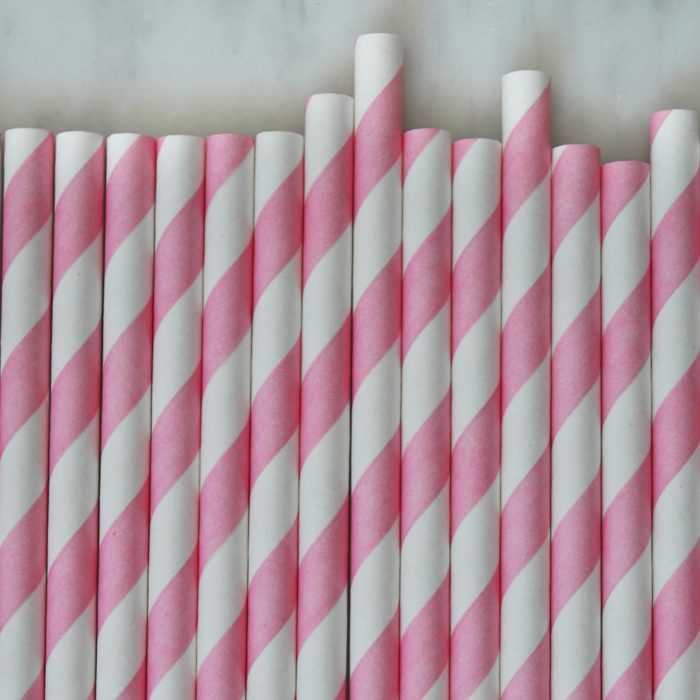 Pink and White Barber Striped Paper Straws Set of 23