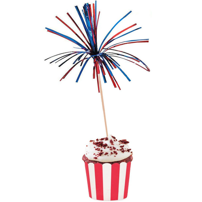 Red and Blue Metallic Fireworks Party Picks