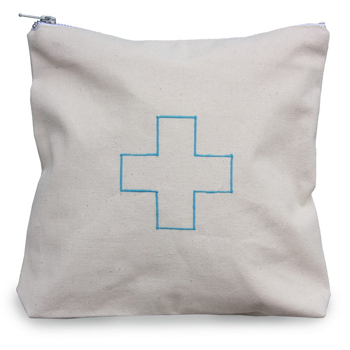 Blue First Aid-Canvas Large Zippered Pouch