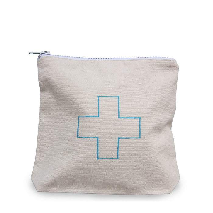 Blue First Aid-Canvas Small Zippered Pouch
