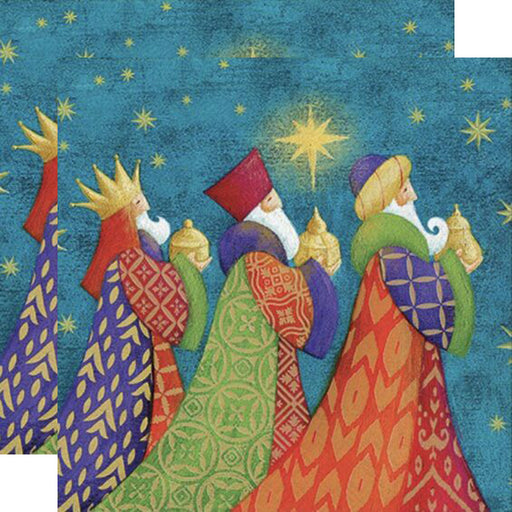 Three wise men in colorful robes with a star in the sky on a blue background King's Gifts Luncheon Decoupage napkins