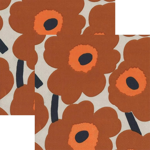 Pattern of orange flowers with black centers on a white background