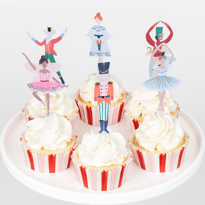Nutcracker Ballet Cupcake toppers on a white plate