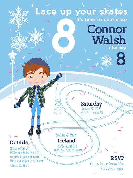 Ice Skating Boy Invitation - File to Upload