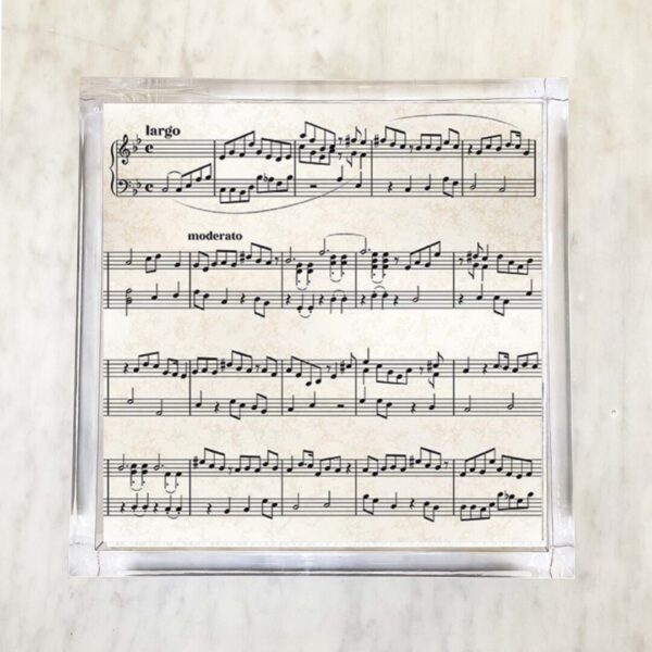 Classical music sheet printed on a paper napkin, featuring a vintage-style design with musical notes in the "Largo" and "Moderato" tempos, perfect for music lovers and event decoration.