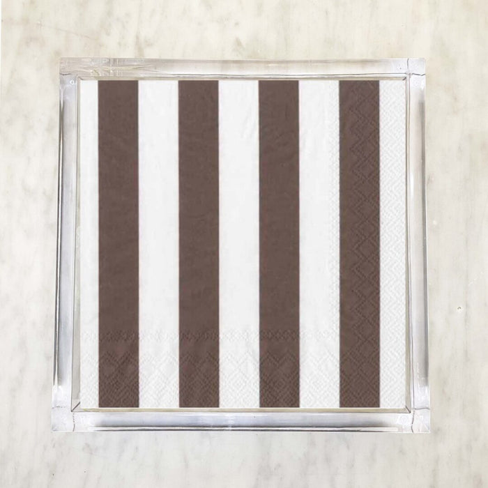 Wide Chocolate Brown and White Stripe Luncheon Napkins – 2 Packets