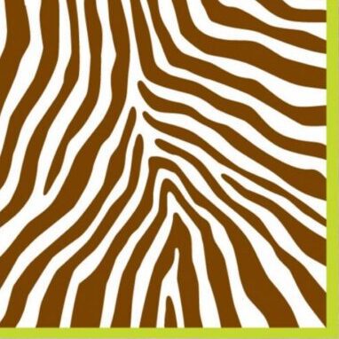 Zebra brown and white luncheon paper napkins with a thin lime border, ideal for adding a stylish touch to any dining occasion