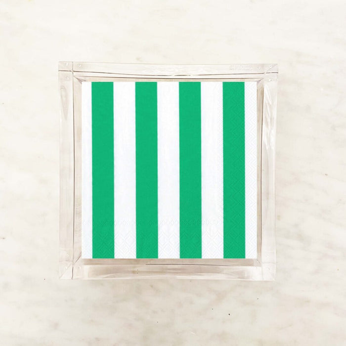 Green and White Wide Stripes Cocktail Napkins