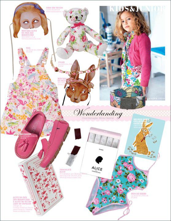 Collage of children's clothing, accessories, and toys with a focus on floral patterns and pink shoes.