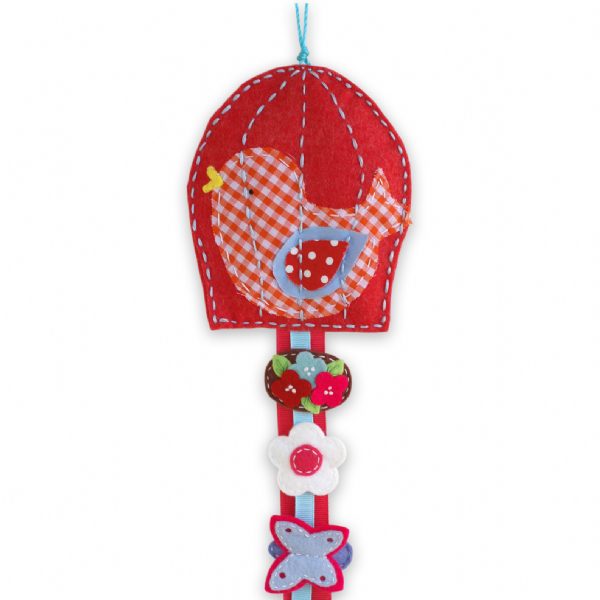 Red Bird Cage Felt Clips Holder