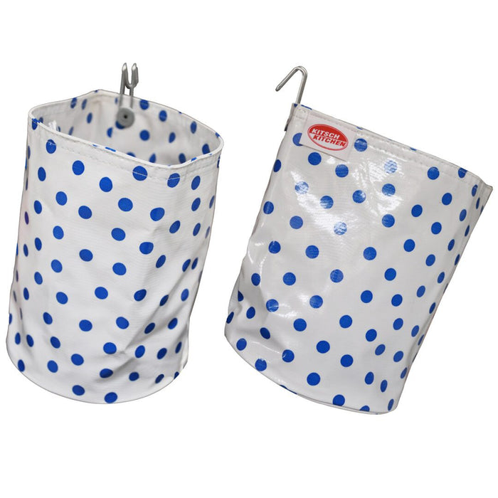 White and Blue Polka Dot Print Organizing Vinyl Pouch