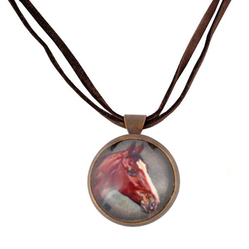 Brown Horse Rosette Pendant Deerskin Necklace