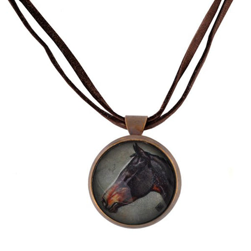 Black Horse Rosette Pendant Deerskin Necklace