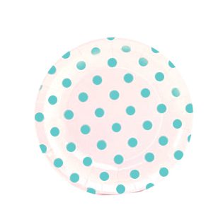 White and Baby Blue Polka Dot Dessert Paper Plates