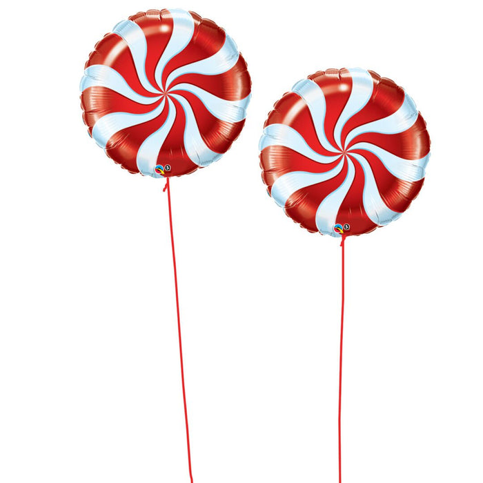 Red and White Candy Swirl Large Foil Balloons Set of 2
