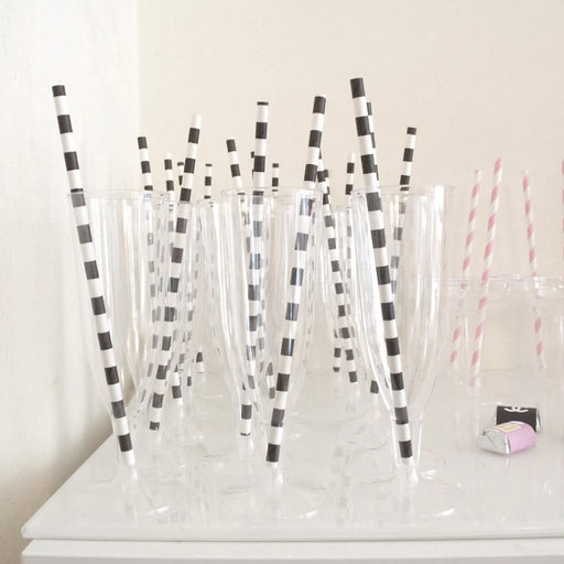 Black and White Sailor Stripe Paper Straws Set