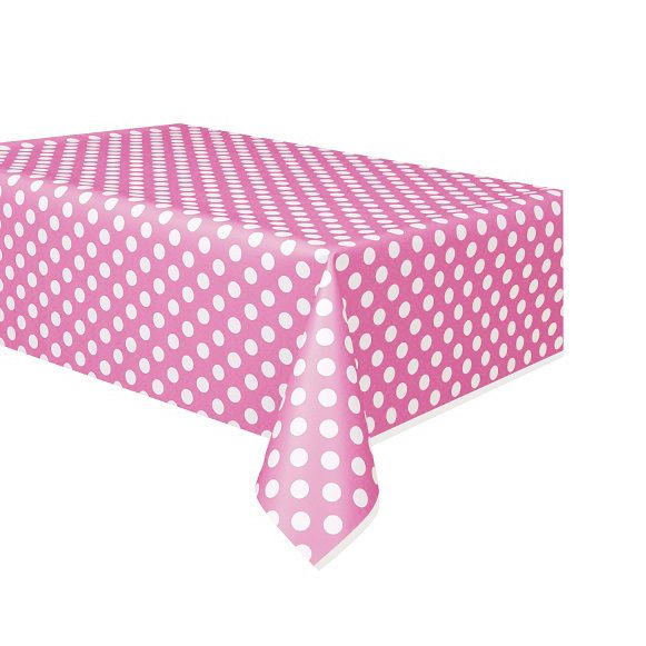 Pink and White Polka Dot Plastic Table Cover