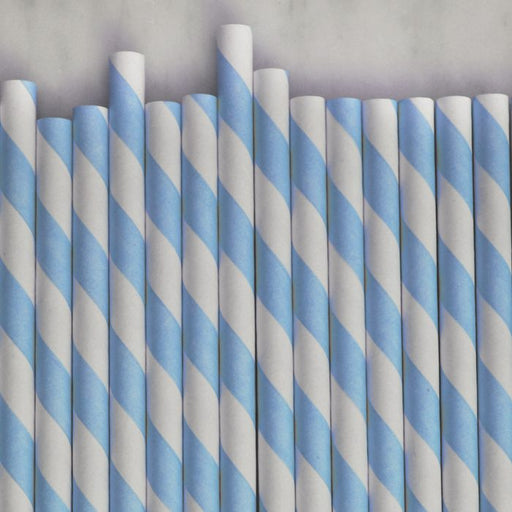 Light Blue and White Striped Paper Straws Set of 23