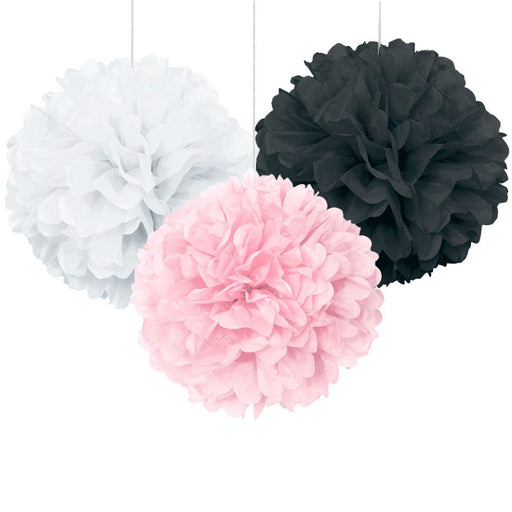 Light Pink, White and Black Party Pom Pom Set