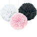 Light Pink, White and Black Party Pom Pom Set