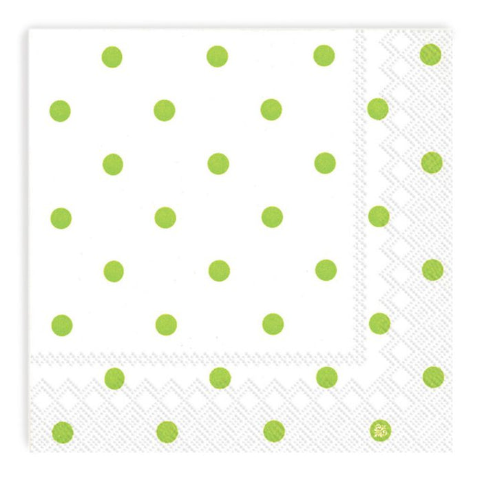 White and Lime Small Polka Dots Cocktail Napkins – 2 Packets
