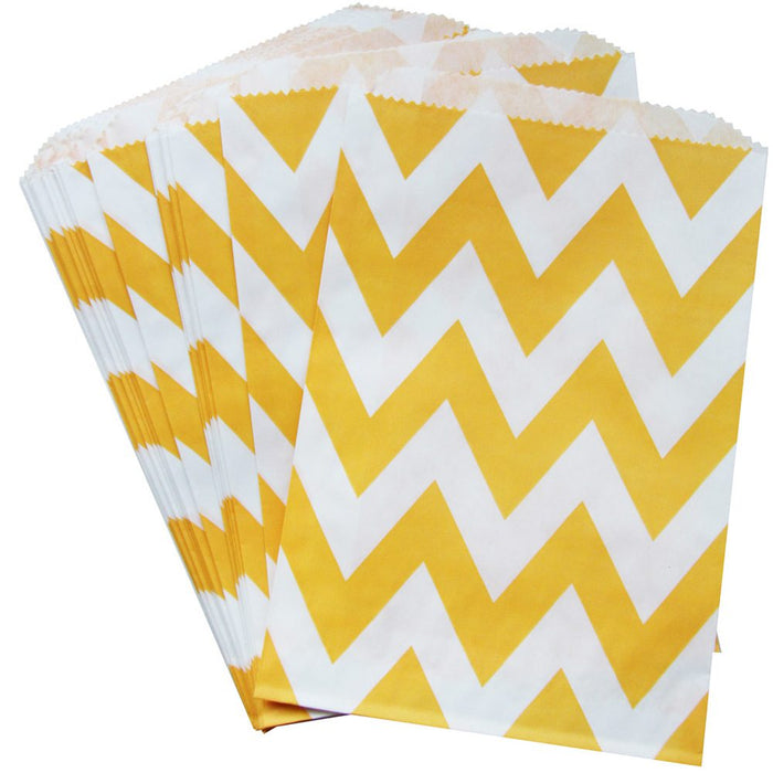 Yellow Chevron Paper Bags Set of 24