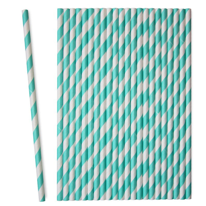 Aqua and White Barber Striped Paper Straws Set of 23