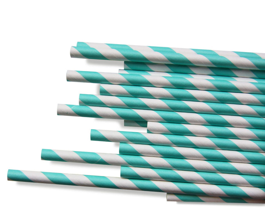Aqua and White Barber Striped Paper Straws Set of 23
