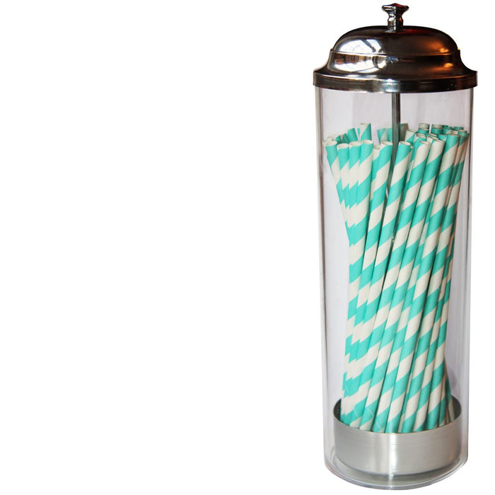 Aqua and White Barber Striped Paper Straws Set of 23