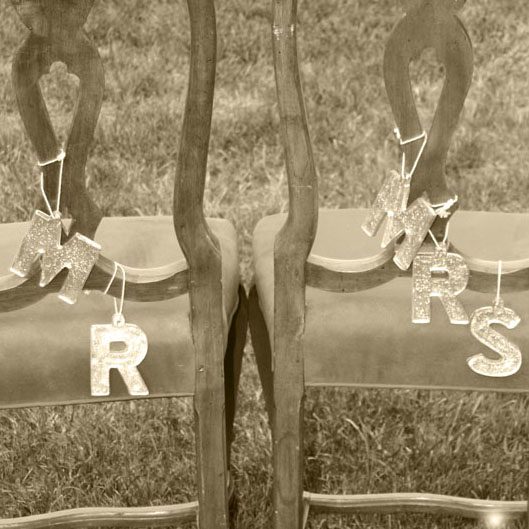MR and MRS Metal Mirror Ornaments