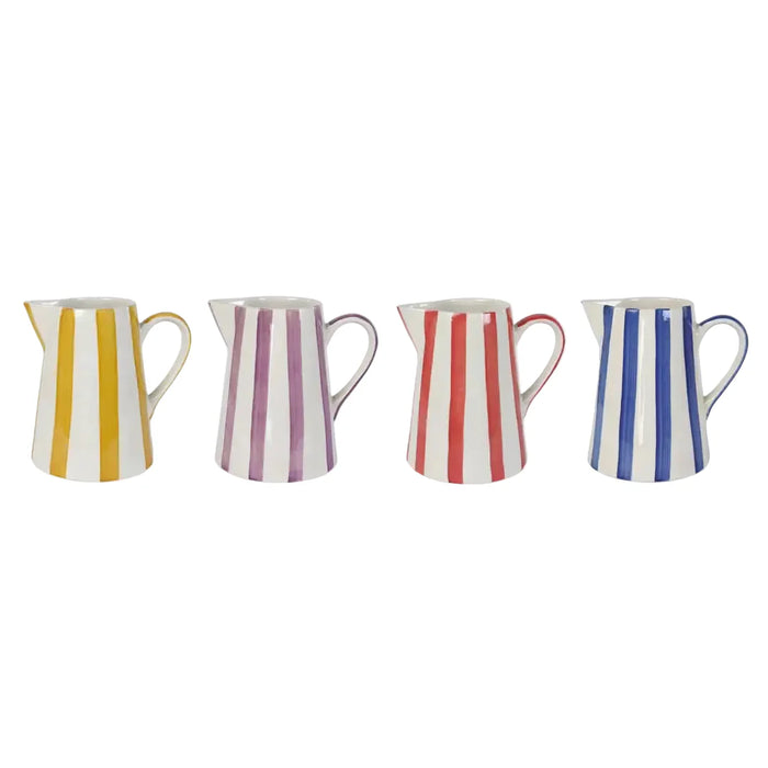 Ceramic Stripe Pitcher, yellow- 8.25 x 8.25 x 8 Inches