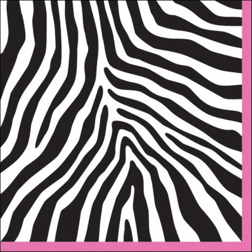 Zebra black and white luncheon paper napkins with a thin pink border, perfect for adding a fun and elegant touch to any dining occasion