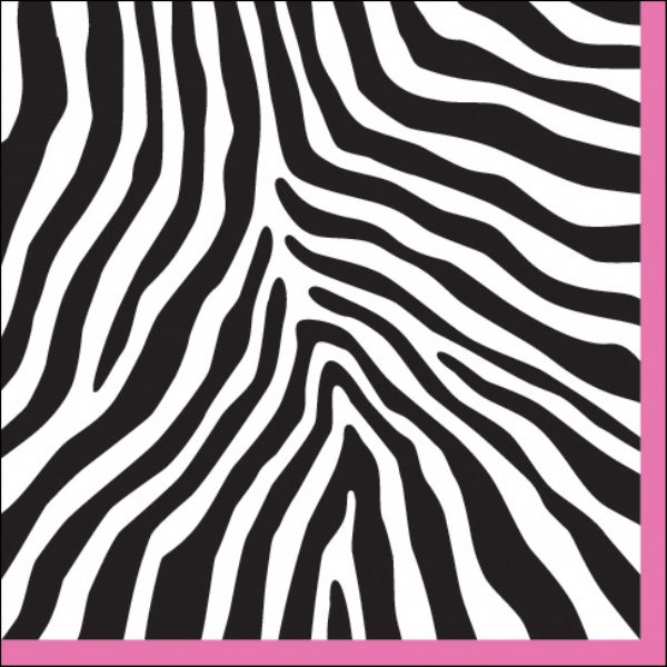Zebra black and white luncheon paper napkins with a thin pink border, perfect for adding a fun and elegant touch to any dining occasion