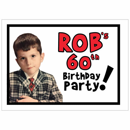 Printable invitation for a 60th birthday party with a retro boy's photo.