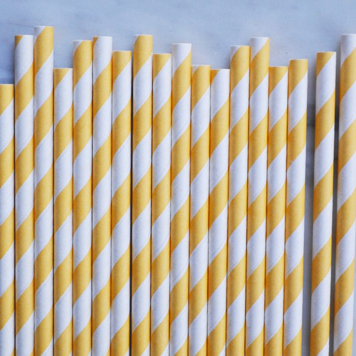 Yellow and White Barber Striped Paper Straws Set of 23