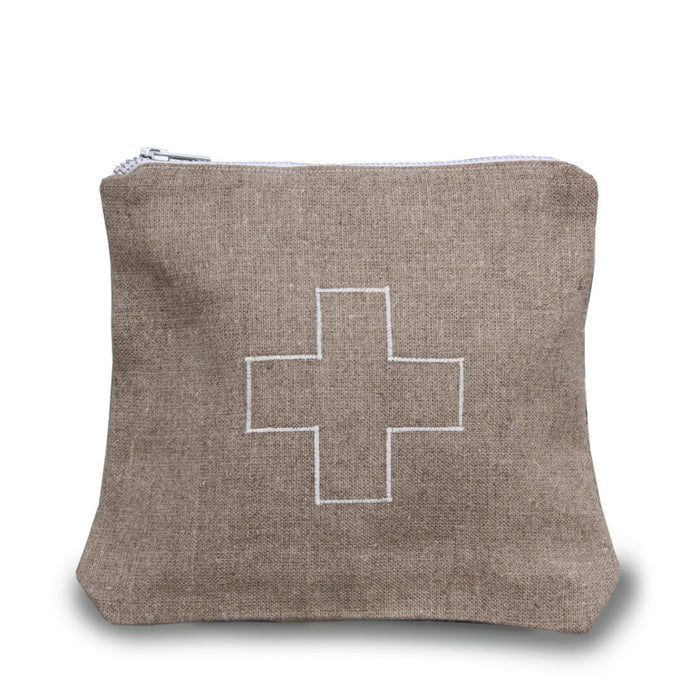 White First Aid-Linen Small Zippered Pouch