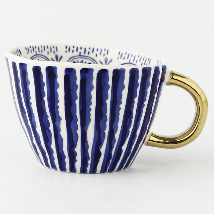 Lechsi Hand Painted Ceramic Mugs with Gold Handles
