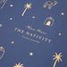 Advent calendar with 'Meri Meri The Nativity' text on a blue background with gold illustrations.