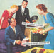 Anne Taintor cocktail napkin with retro illustration of party guests and Edibles humor print