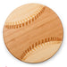 Wooden cutting board shaped like a baseball on a white background